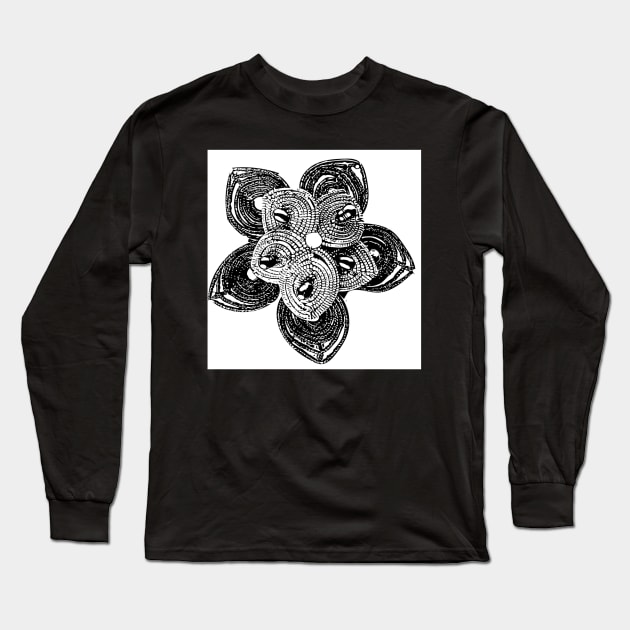 Striking beaded black and white floral work Long Sleeve T-Shirt by annaleebeer